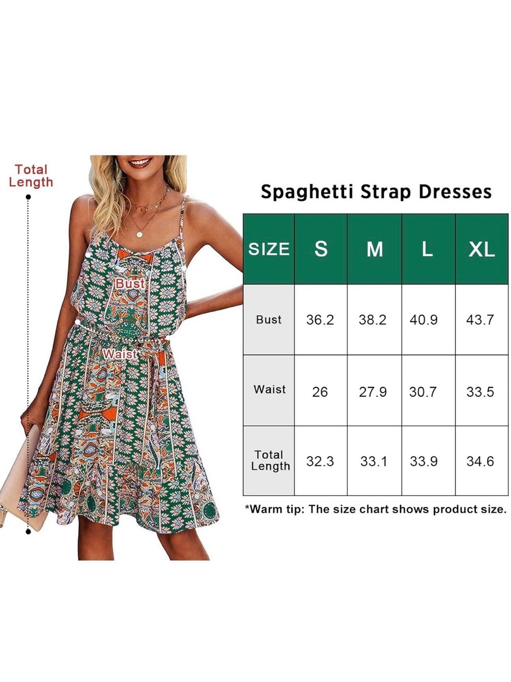 Green Floral Print Mini Dress with Orange Accents - Picture 9 of 9